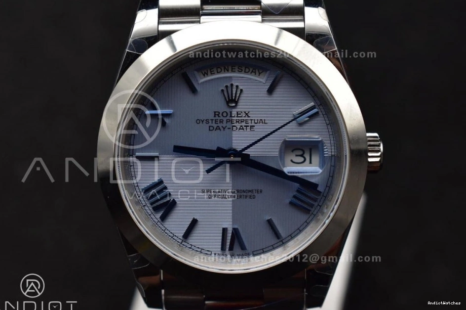 Trendsetting On 703 Weighted GMF Dial Steel 904L 40 Tungsten Blue A3255 V Markers DayDate President Bracelet Roman 1120